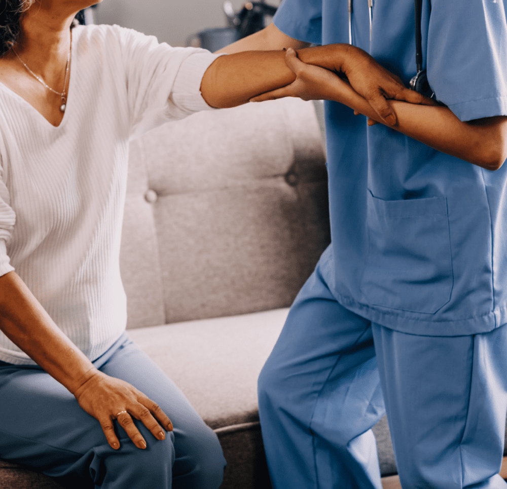 nurse at nursing home take care senior elderly woman.